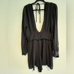 ASOS DESIGN Fuller Bust long sleeve plunge beach romper in black